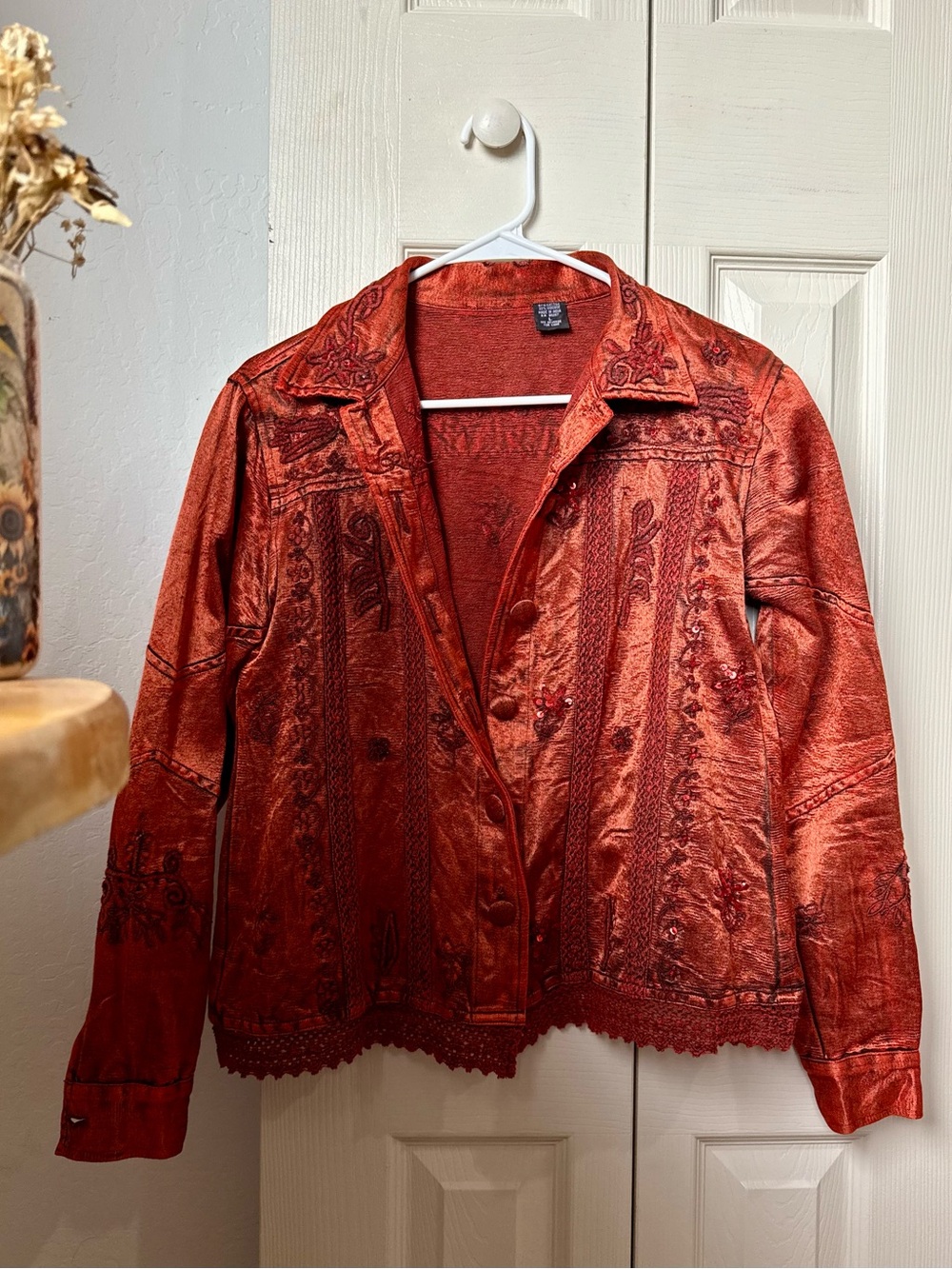 Embroidered Burnt Orange Satin Jacket
